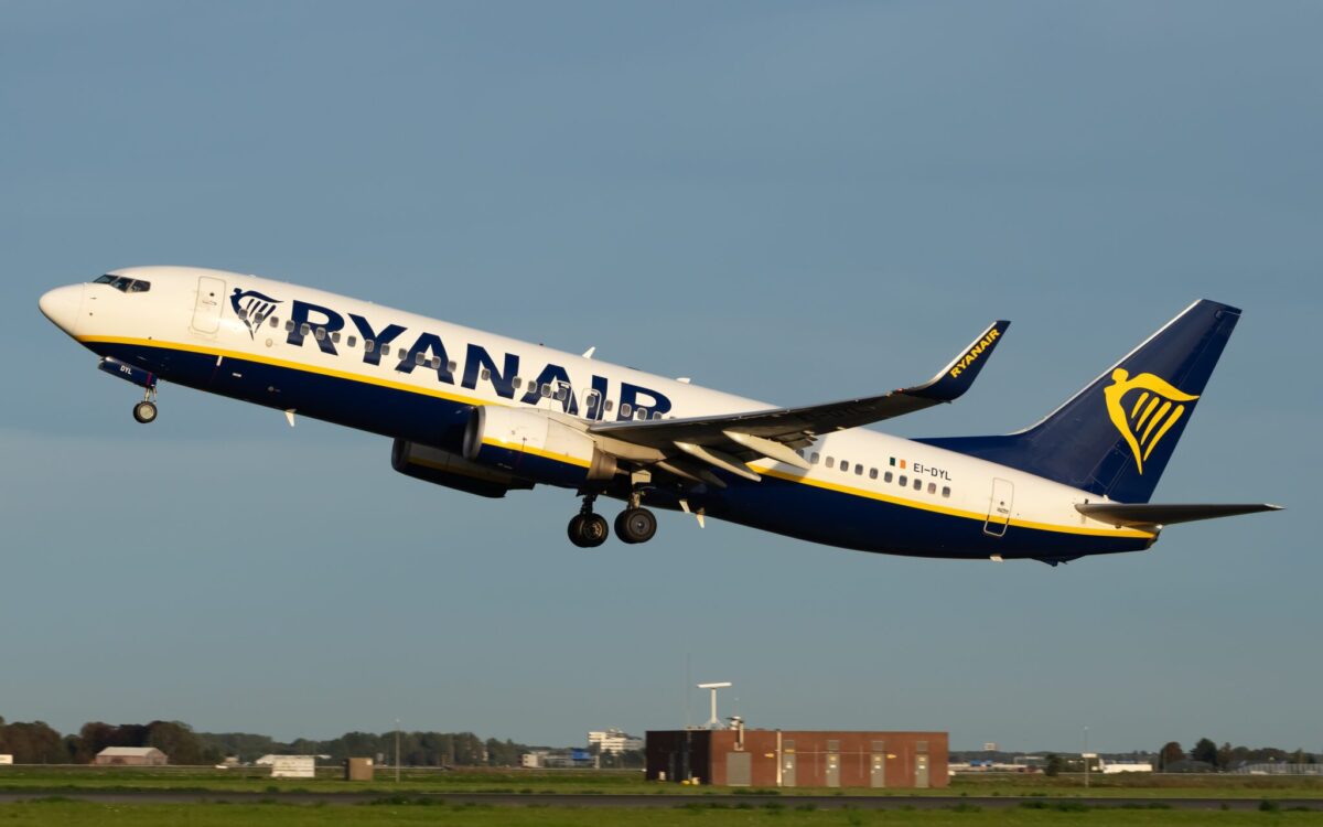 A Ryanair Boeing 737 taking off.