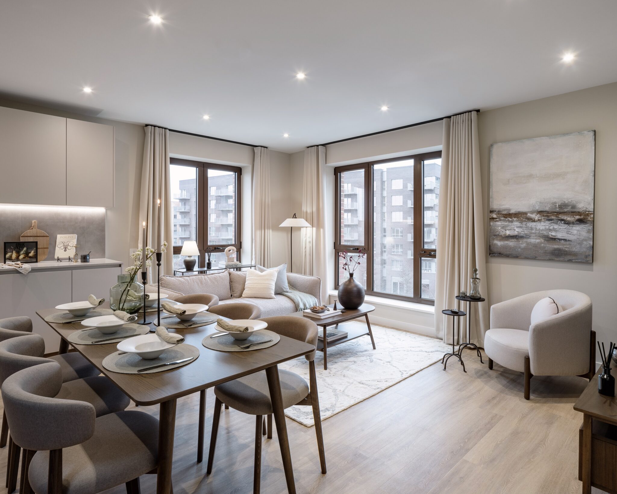 A living room of a luxury apartment in West London.